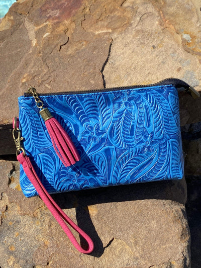 L&B Handbags Turquoise Tooled Wristlet