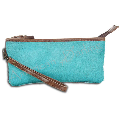 Turquoise Hair on Hide Leather Wristlet Clutch