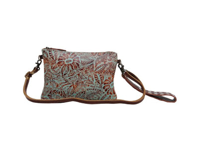 Floral Embossed Leather Crossbody Wristlet Handbag