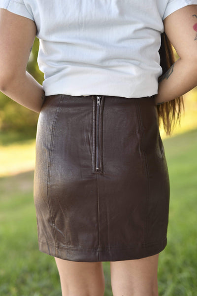 She & Sky Skirts Brown Leather Mini Skirt