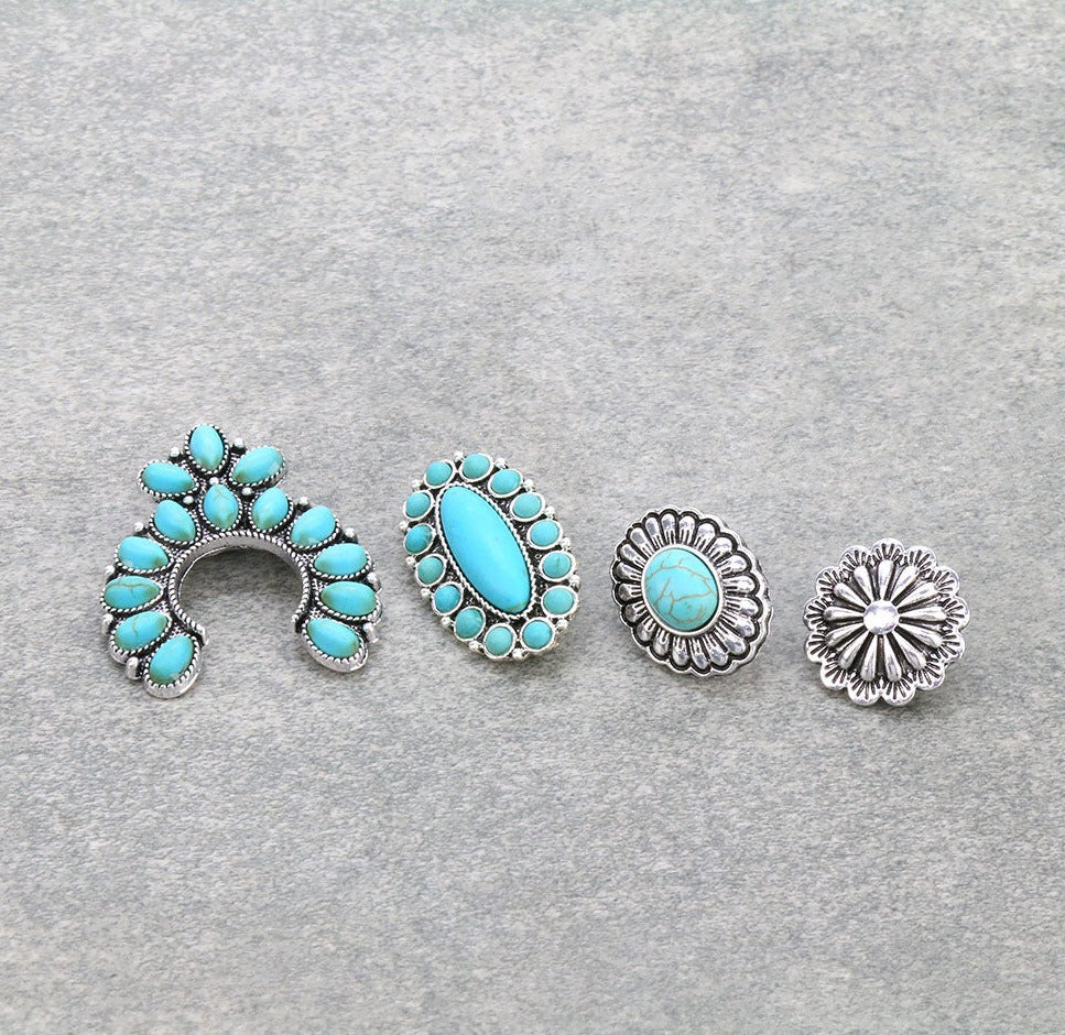 Naja Concho Cluster Fashion Silver Pin Set - Turquoise