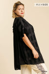 Umgee Cardigan Amy Textured Half Sleeve Kimono With Frayed Edge - Black