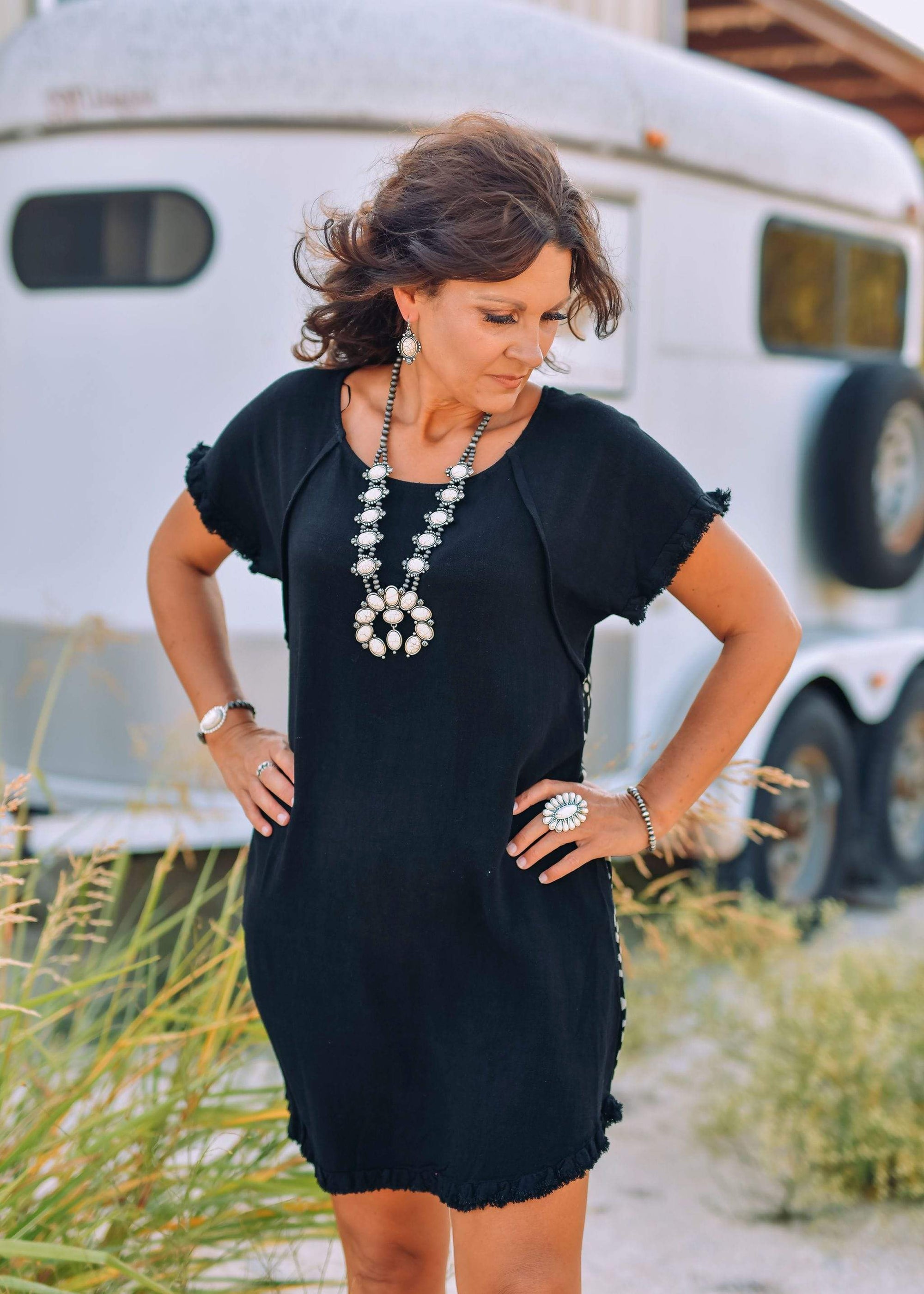 Black Dress with Print Back Black Dress with Print Back