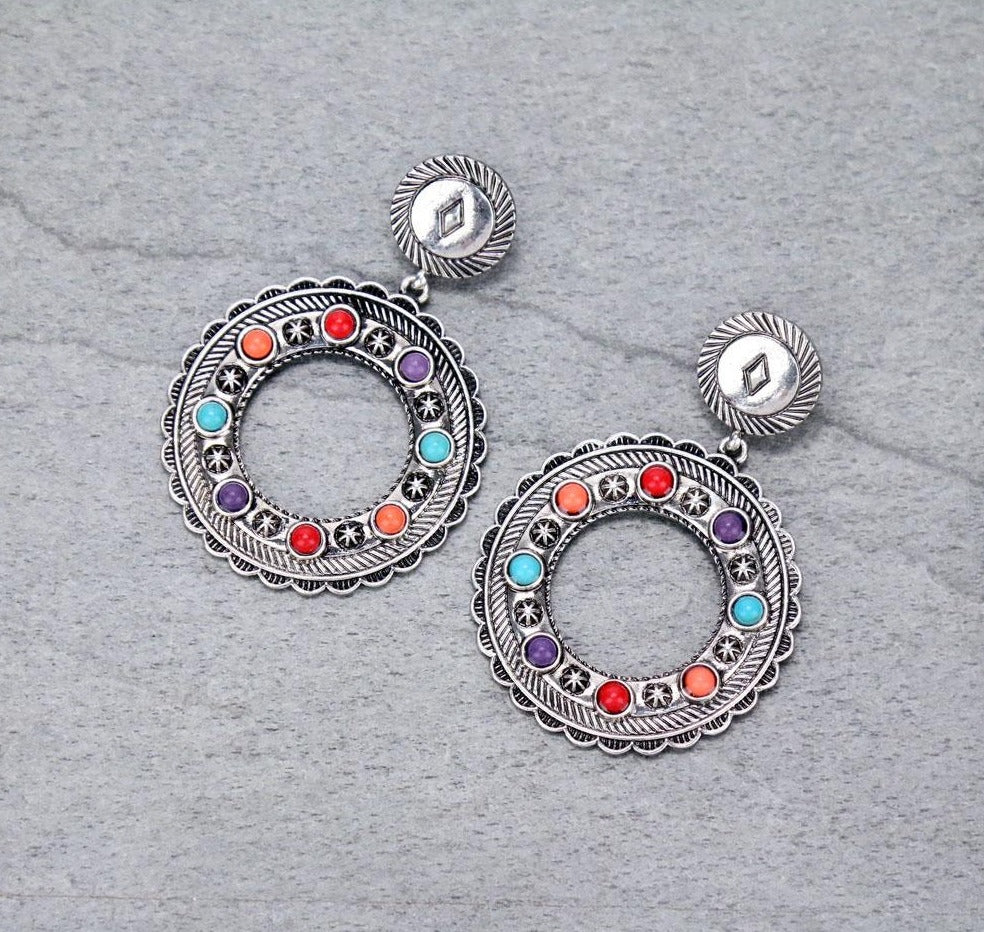 multi hoop post silver earring